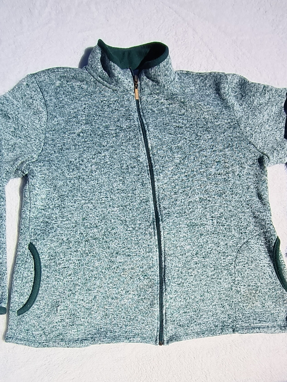 Stan Herman Women's L Green Marble Fleece Full Zip Jacket with Pockets.  S28